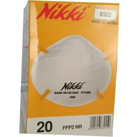 Casey Nikki 6502 FFP2NR Disposal Mask With Aluminium Strip Bonded Nose Clip - 3 Layer Non-Woven Polyester Respirator Low Profile And Adjustable Nose Clip Latex Free Head Straps 20 Masks Per Pack