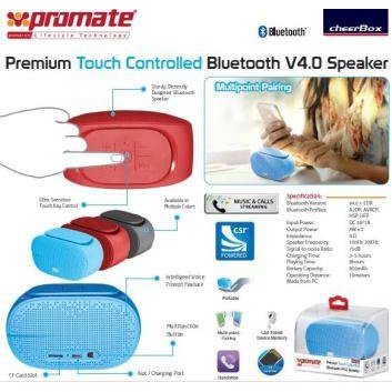 Promate cheerBox Premium Touch controlled Bluetooth® V4.0 Speaker-Maroon 1 Year Warranty