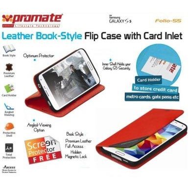 Promate Folio S5 Bookcover with inside card pocket Colour: Red 1 Year Warranty