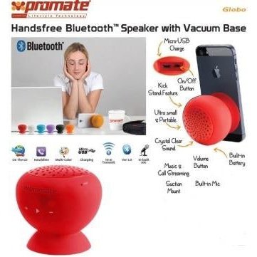 Promate Globo -2 ,Portable Bluetooth® 3.0 Speaker With Suction Stand Colour:Red, Retail Box , 1 Year Warranty