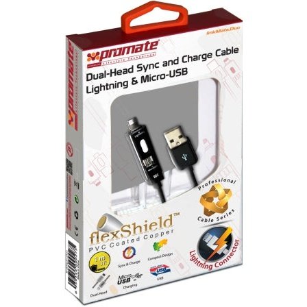 Promate LinkmateDuo Dual-ended Charge and Sync cable for Apple Lightning and Micro-USB Devices. White 1 Year Warranty