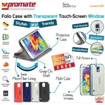 Promate Lucent S5 Bookcover with T-Screen Window Colour: Red 1 Year Warranty