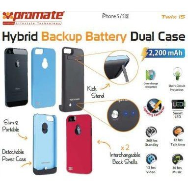 Promate Twix.I5-Hybrid Backup Battery Dual Case For Iphone5 5S-Blue 1 Year Warranty