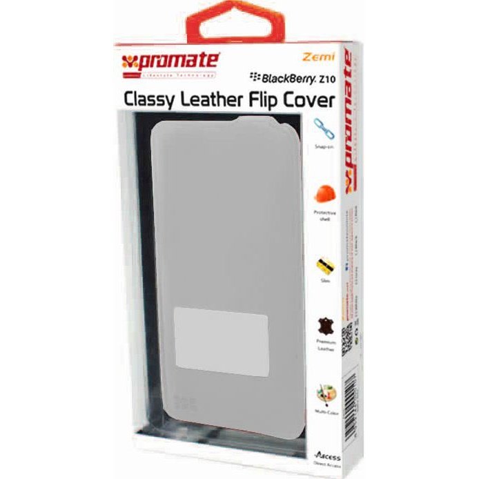 Promate Zemi BlackBerry Z10 Classy Leather Flip Cover Colour:White The Zemi is a simple but yet classy and smart leather flip cover for BlackBerry Z10. The vertical flip provides sophisticated look which at the same time protects your phone and lets yo...