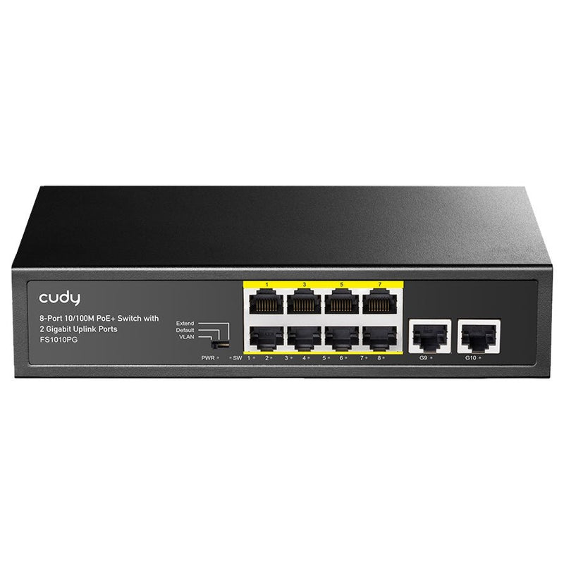 Cudy Cd-Fs1010Pg: 8 Port Fast Ethernet Poe Switch With 2 Gigabit Uplink Ports High Power 115W Vlan & Extender