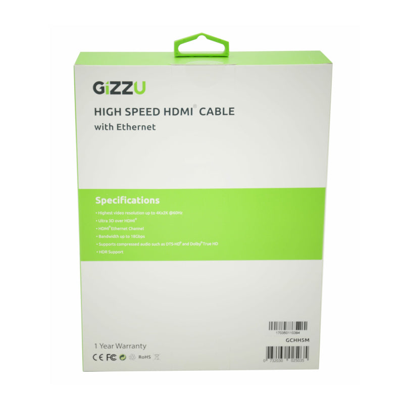 Gizzu High Speed V2.0 Hdmi 5M Cable With Ethernet