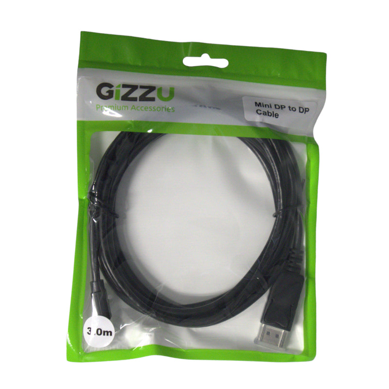 Gizzu Mini Dp To Dp 4K 30Hz 4K 60Hz 3M (Thunderbolt 2 Compatible) Cable - Black