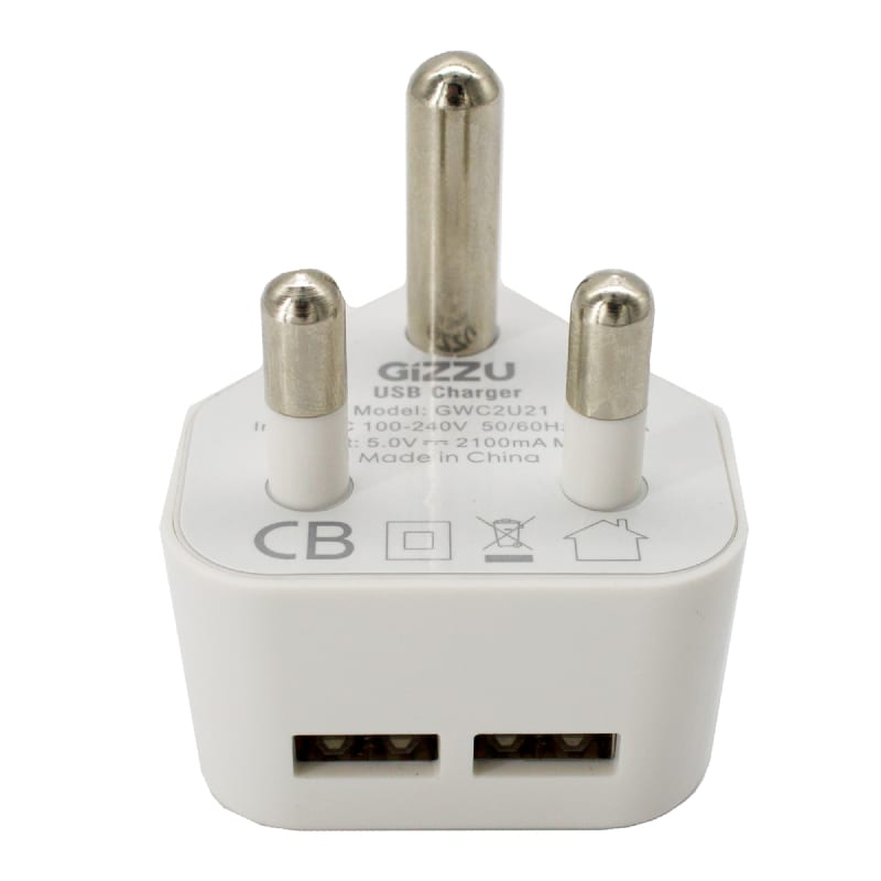 Gizzu 2 X Usb 3-Prong Wall Charger White