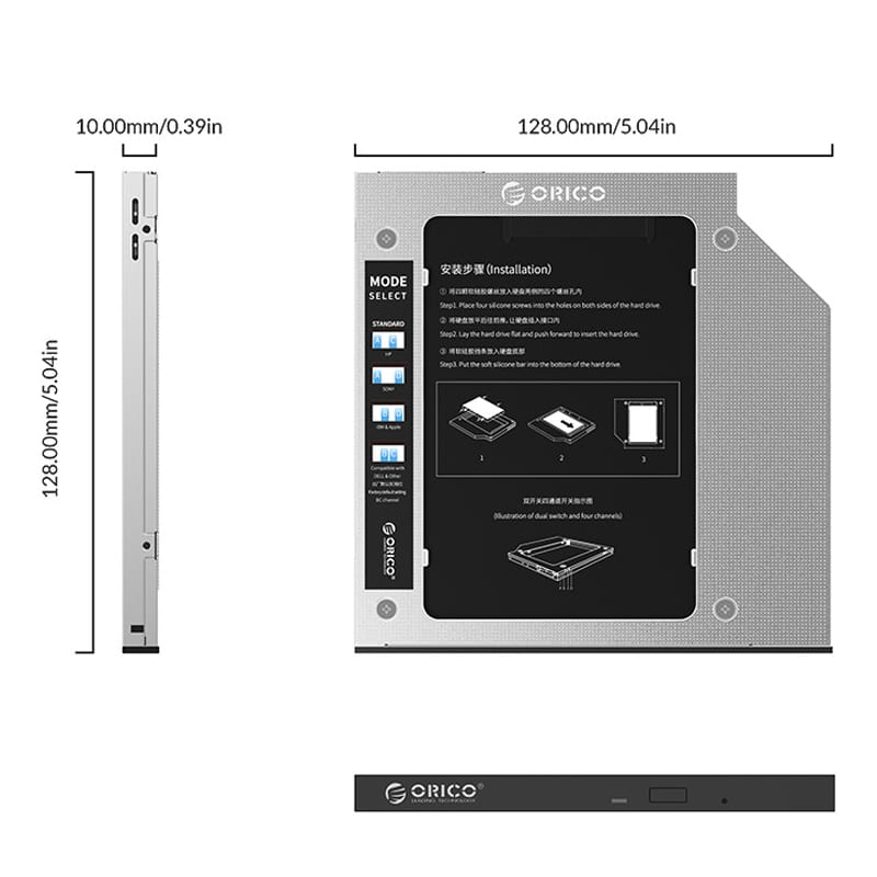 Orico 9.0Mm 9.2Mm 9.5Mm Sata3.0 Optical Caddy Drive - Silver