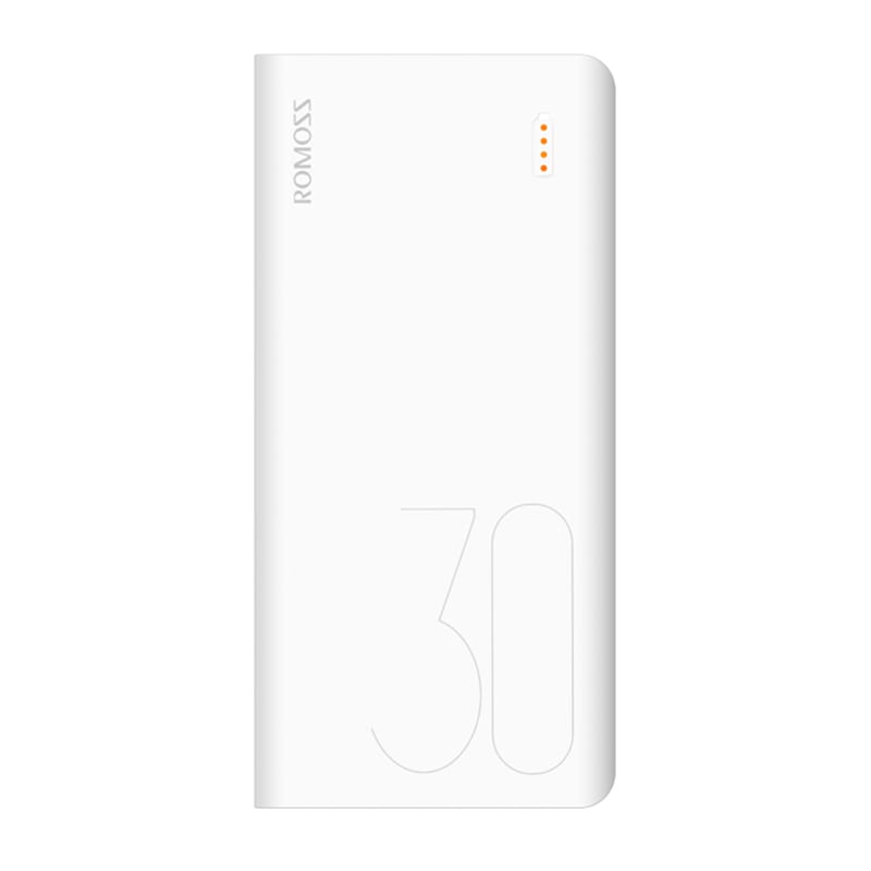 Romoss Pulse 30 30000Mah Input: Type-C Micro Usb Lightning (8Pin) Output: 1 X Usb 5V 2.1A 1 X Usb 5V 1A Power Bank - White