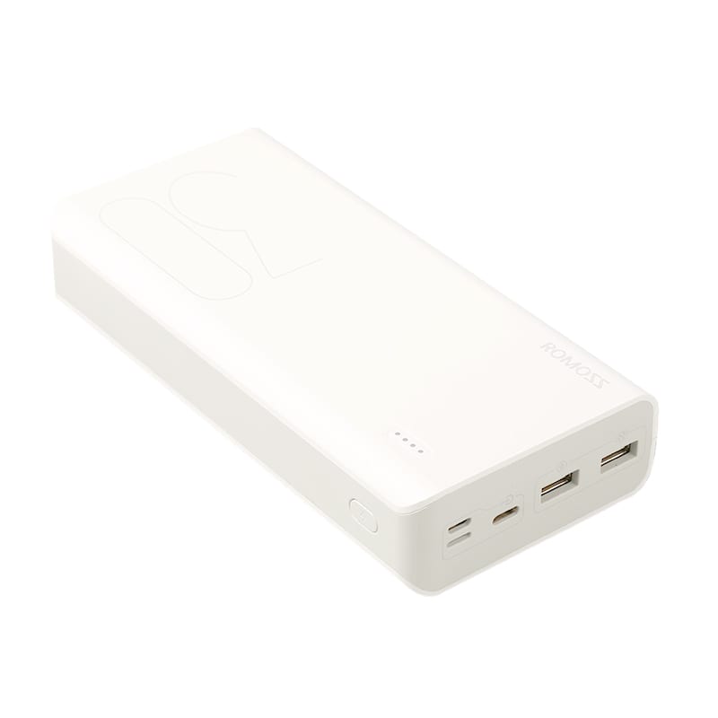 Romoss Pulse 30 30000Mah Input: Type-C Micro Usb Lightning (8Pin) Output: 1 X Usb 5V 2.1A 1 X Usb 5V 1A Power Bank - White