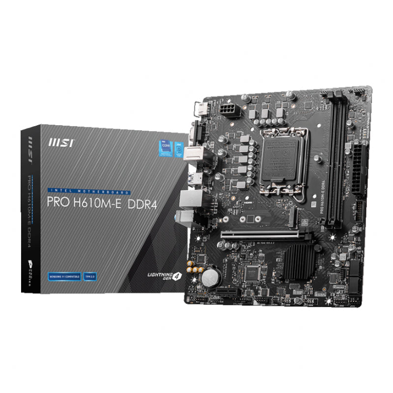 MSI Pro H610M-E DDR4 Motherboard - Supports Intel Core 14th, 13th, 12th Gen, H610 Chipset, 64GB RAM, M.2, HDMI 4K, VGA, USB 3.2, PCIe x16, Realtek LAN