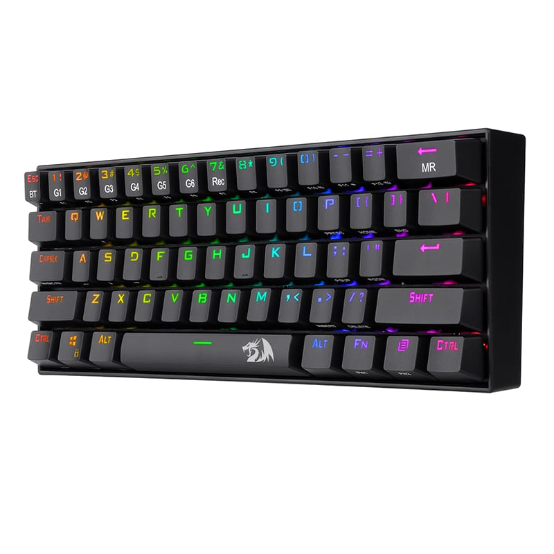 Redragon Draconic Mechanical 61 Key|bluetooth 5.0|rgb 9 Colour Modes|rechargable Battery|type-c Charging Cable Gang Keyboard - Black