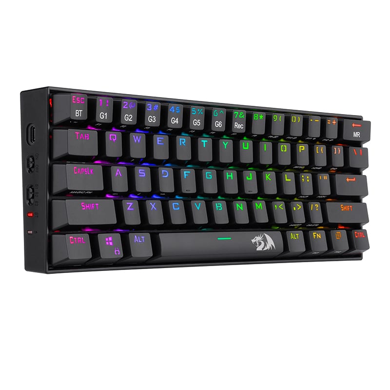 Redragon Draconic Mechanical 61 Key|bluetooth 5.0|rgb 9 Colour Modes|rechargable Battery|type-c Charging Cable Gang Keyboard - Black