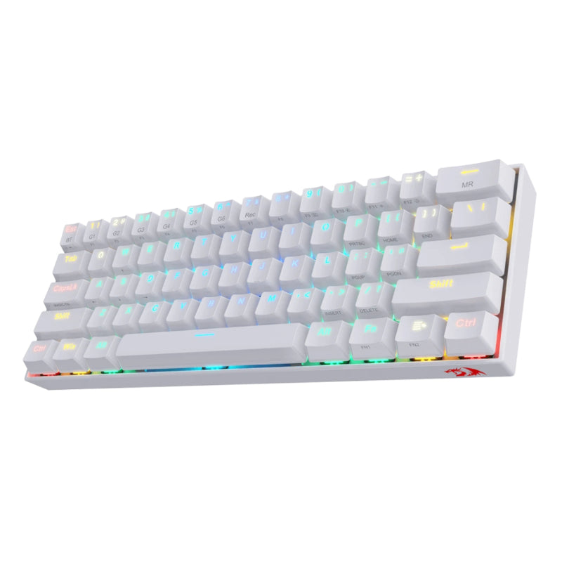 Redragon Draconic Mechanical 61 Key|bluetooth 5.0|rgb 9 Colour Modes|rechargable Battery|type-c Charging Cable Gang Keyboard - White
