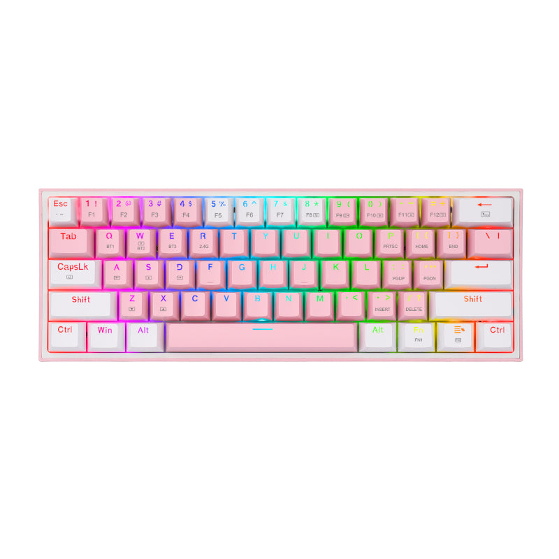 Redragon Fizz Pro Rgb 61 Key Mechancal Wireless Gang Keyboard - Pink White