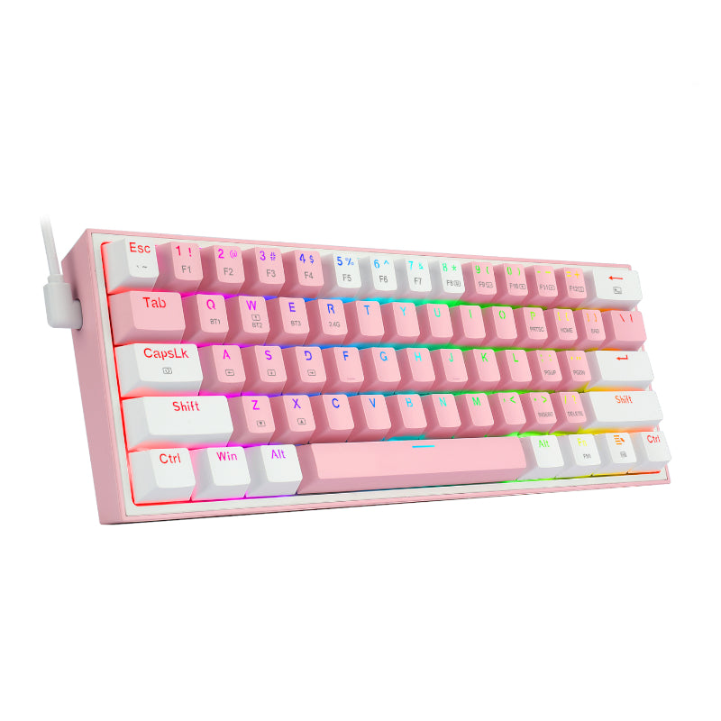 Redragon Fizz Pro Rgb 61 Key Mechancal Wireless Gang Keyboard - Pink White