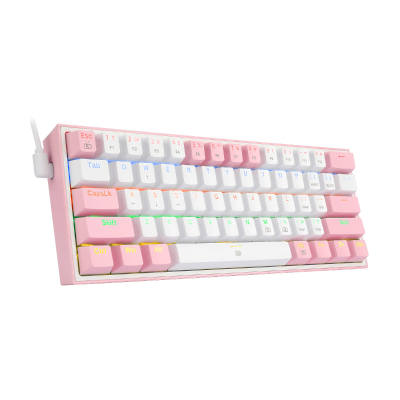 REDRAGON FIZZ Rainbow LED 61 KEY Mechanical Wired Gaming Keyboard – White/Pink