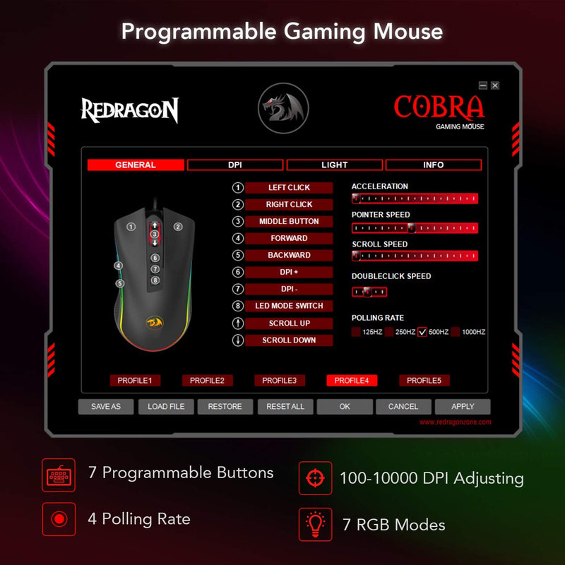 Redragon Cobra 5000Dpi Gaming Mouse - Black