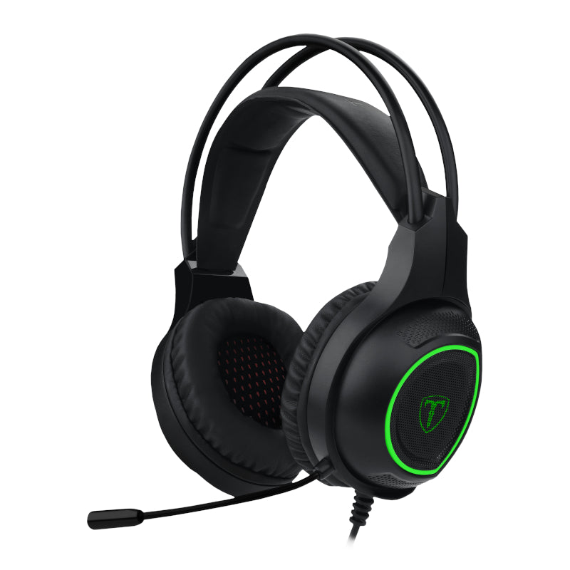 T-Dagger Atlas Green Lighting 210Cm Cable 3.5Mm (Mic And Headset) + Usb (Power Only) Omni-Directional Gooseneck Mic 40Mm Bass Driver Stereo Gaming Headset - Black Green