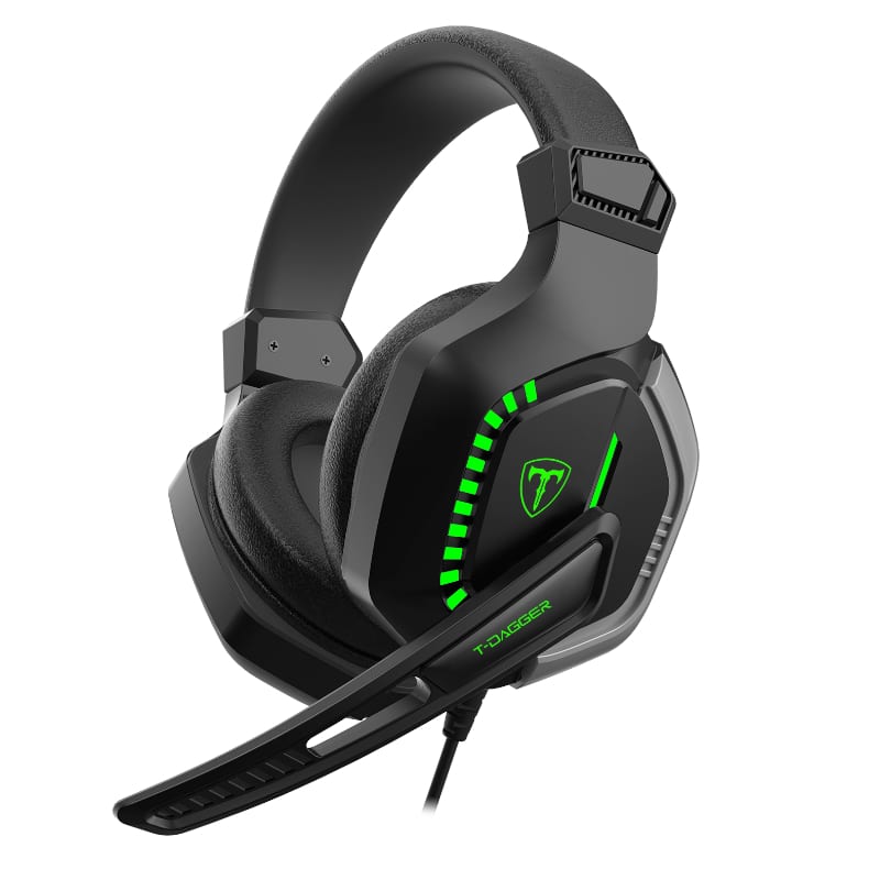 T-Dagger Eiger 2 X 3.5Mm (Mic And Headset) + Usb (Power Only) Mute + Volume Buttons Green Backlighting Over-Ear Gaming Headset - Black