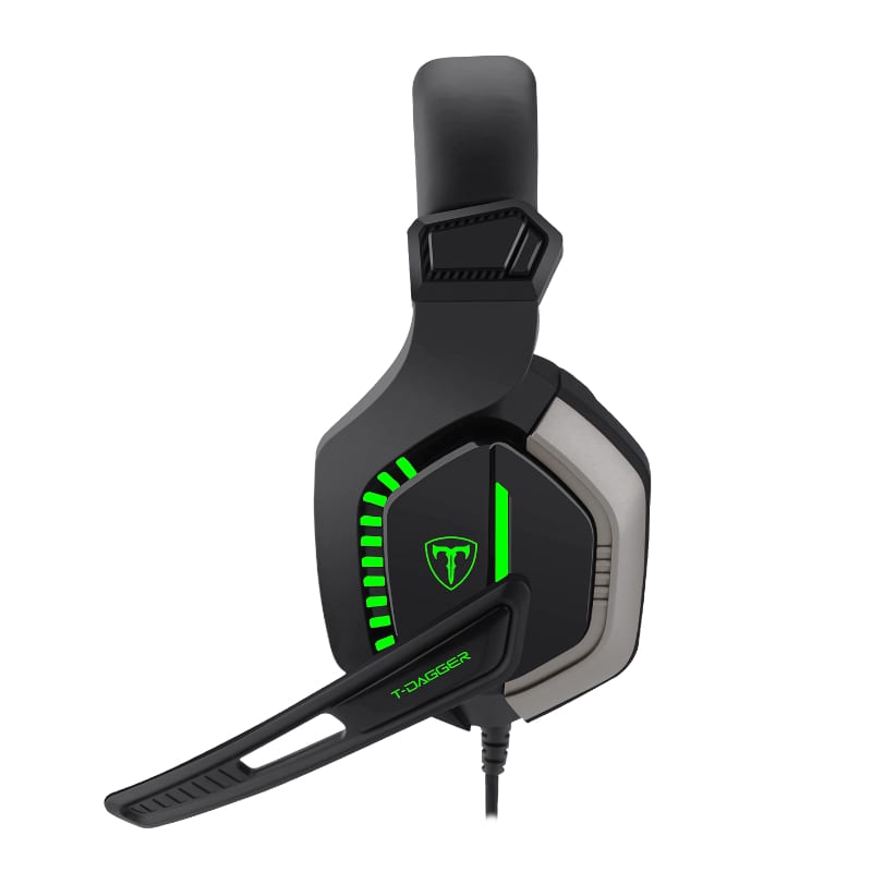 T-Dagger Eiger 2 X 3.5Mm (Mic And Headset) + Usb (Power Only) Mute + Volume Buttons Green Backlighting Over-Ear Gaming Headset - Black