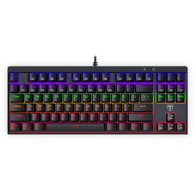 T-Dagger Corvette Rainbow Colour Lighting 150Cm Cable 10-Keyless Short Body Design Blue Switch Mechanical Gang Keyboard - Black