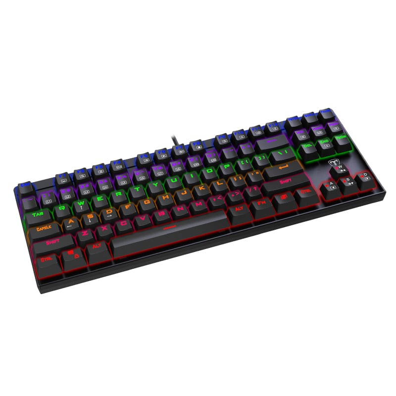 T-Dagger Corvette Rainbow Colour Lighting 150Cm Cable 10-Keyless Short Body Design Blue Switch Mechanical Gang Keyboard - Black