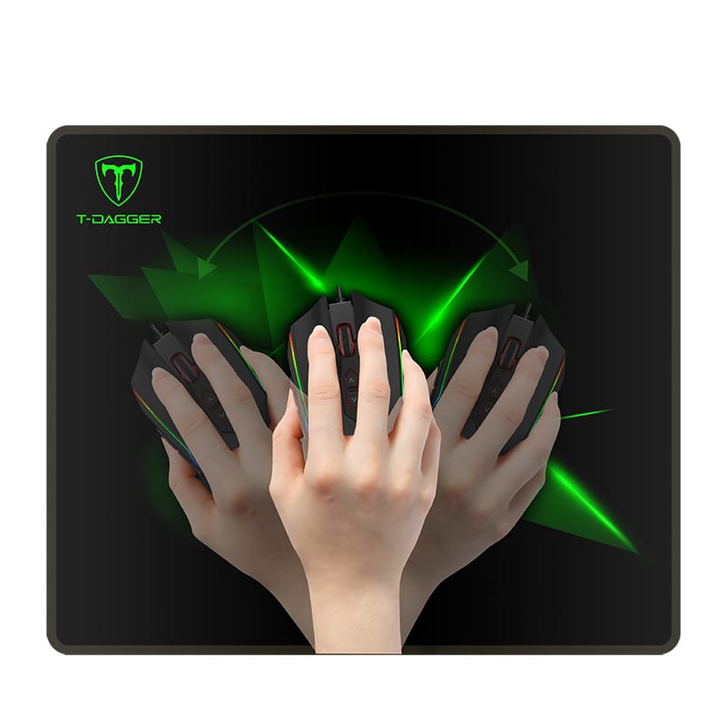 T-Dagger Geometry Medium Size 360Mm X 300Mm X 3Mm Speed Design Printed Gaming Mouse Pad Black And Green