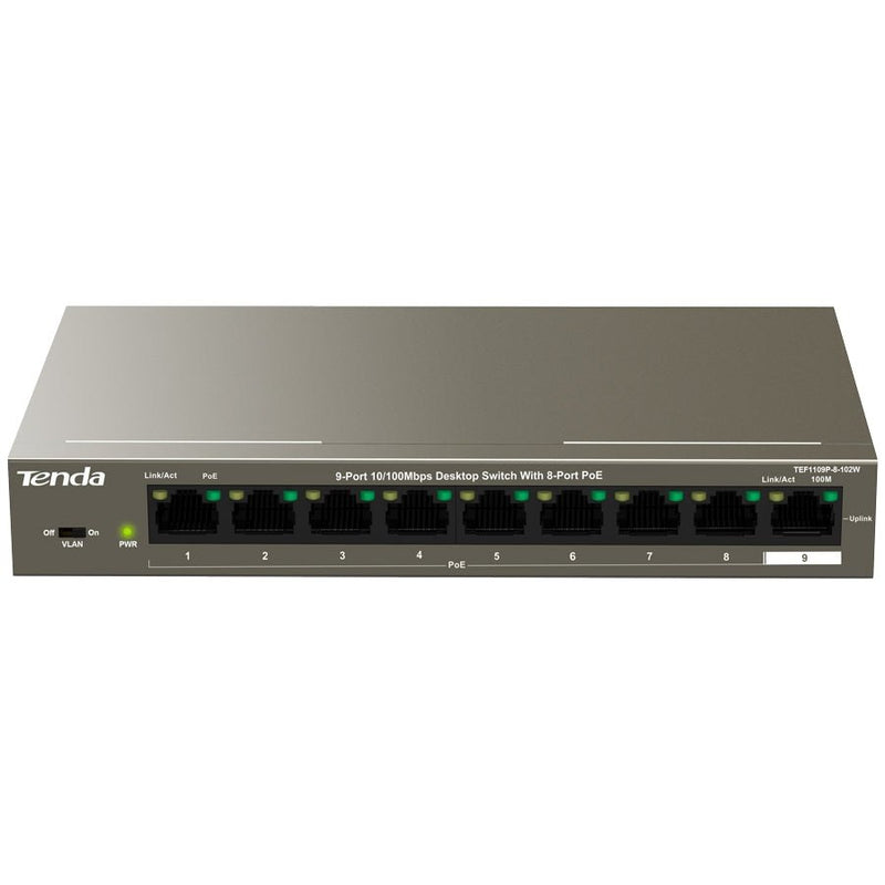 Tenda 9 Port Gigabit With 8 Poe 92W Desktop Switch Teg1109P-8-102W