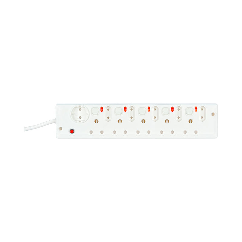 11-Port Multiplug With Switches - 1X 10A Shuko, 5X 6A Euro And 5X 15A Sa