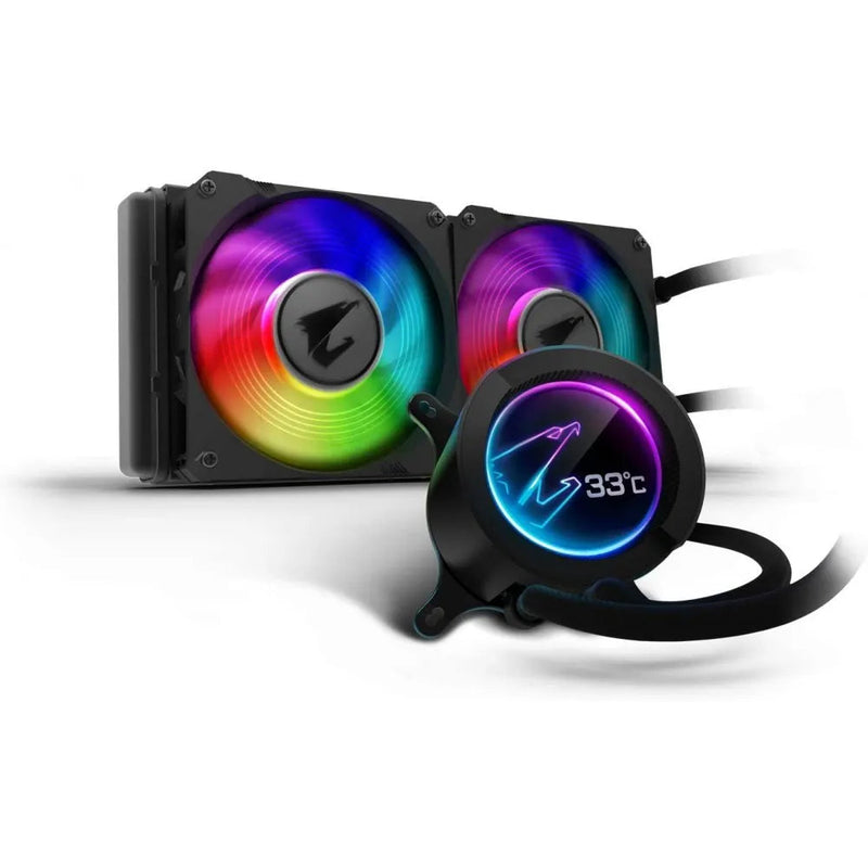 Gigabyte Aorus Liquid Cooler 240 All-In-One Liquid Cooler With Circular Lcd Display Rgb Fusion 2.0 Dual 120Mm Argb Fans.