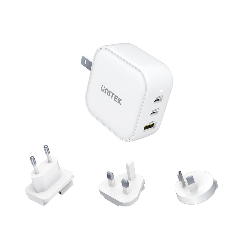 Unitek 66W 3-Port Usb Gan Travel Charger (Us, Eu, Uk, Au) With Pd And Qc3.0 (P1108A) - White