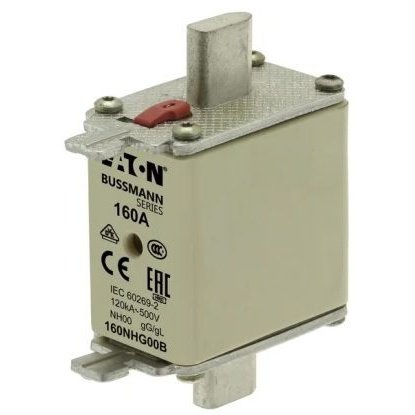Solarix Eaton Bussman 500V 160A NH00 Ceramic Din Fuse - Basic function Fuse link AC Voltage 500 VAC DC Voltage 250 VDC Body Material Ceramic Contact Materials Copper Silver-Plated Construction size NH00 Breaking Capacity 120 kA Colour Beige