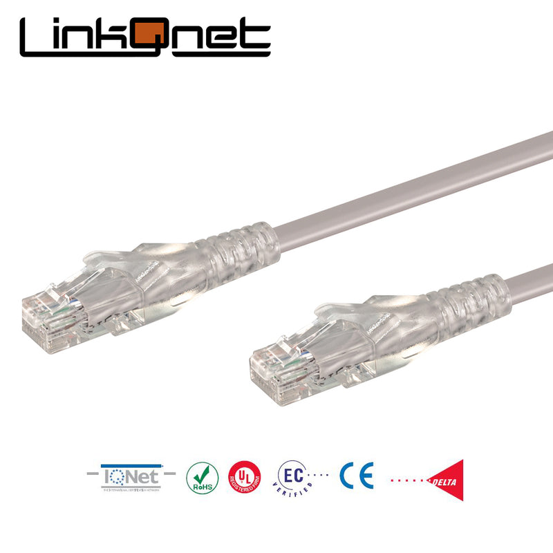 Linkqnet Rj45 Cat6 Anti-Snag Moulded Pvc Network Flylead - Grey - 0.2M