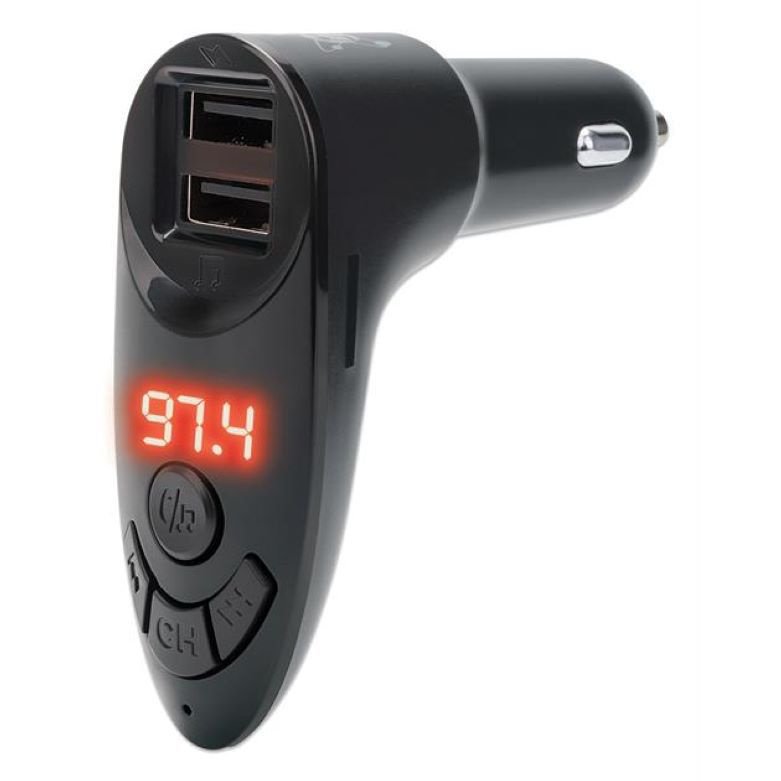 Manhattan Bluetooth Fm Transmitter With Car Charger - Adds Car Bluetooth Connectivity, 2-Port Charging, Remote Control, Microsd Usb Ports, Black