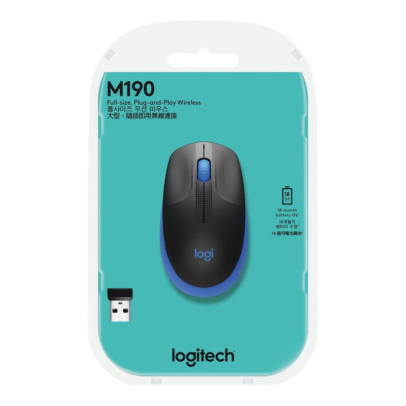 Logitech M190 Full-Size Wireless Mouse - Blue - 2.4Ghz - N A - Emea - M190