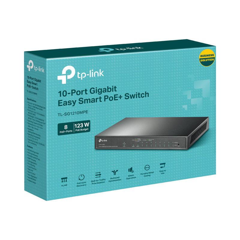 TP-LINK 10 PORT SMART POE SWITCH - 10X 1GBE PORTS (1X SFP COMBO) - (8 POE PORTS) 123W POE BUDGET DESKTOP FORM FACTOR