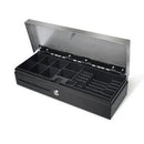 Maken Flip Top Cash Drawer; 24V; Black; W Stainless Steel Top; Epson Rj11 Printer Kick; Removable Adjustable Cash Tray; 6-Bill 8