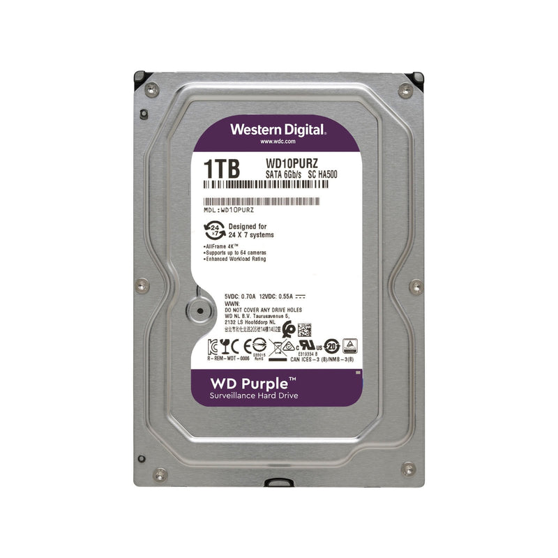 Western Digital Purple (Wd10Purz) - 1.0Tb 3.5" Sata3 6.0Gbps Surveillance Hdd, Intellipower™ Speed Management, 64Mb Cache, 150Mb S Host To From (Sustained), Allframe, Hd Video Optimised, , 2 Year Warranty